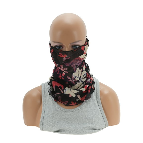 Unique Bargains 1 Pc Neck Gaiter Floral Printed Earloop Scarf Mask Bandana Black Red