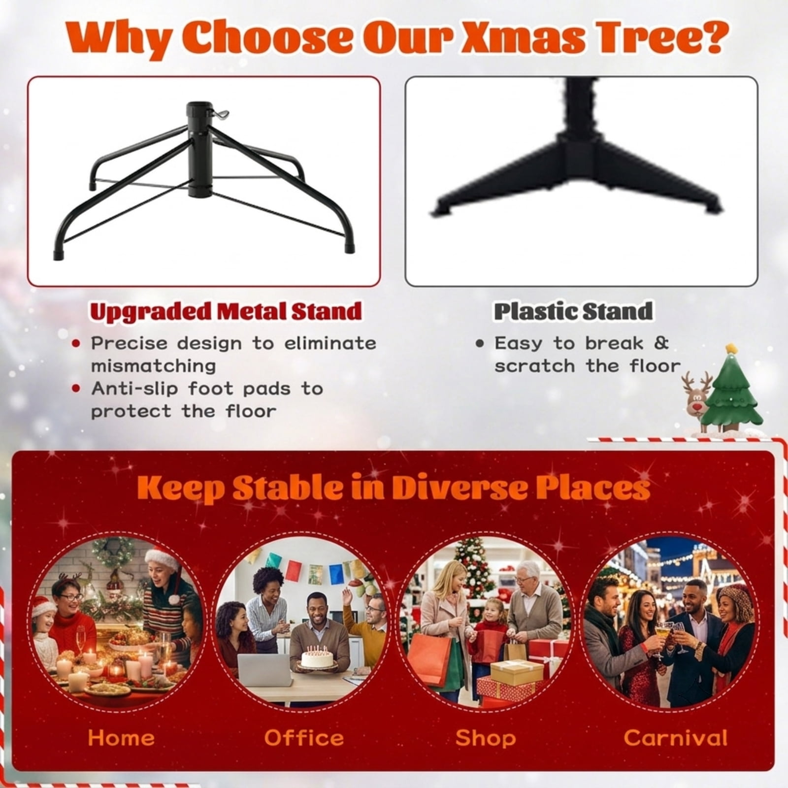 RUIE 7 ft Hinged Christmas Tree, Pre-Lit Green Artificial Xmas Tree with 700 LED Lights, 1188 Branch Tips and Foldable Metal Stand