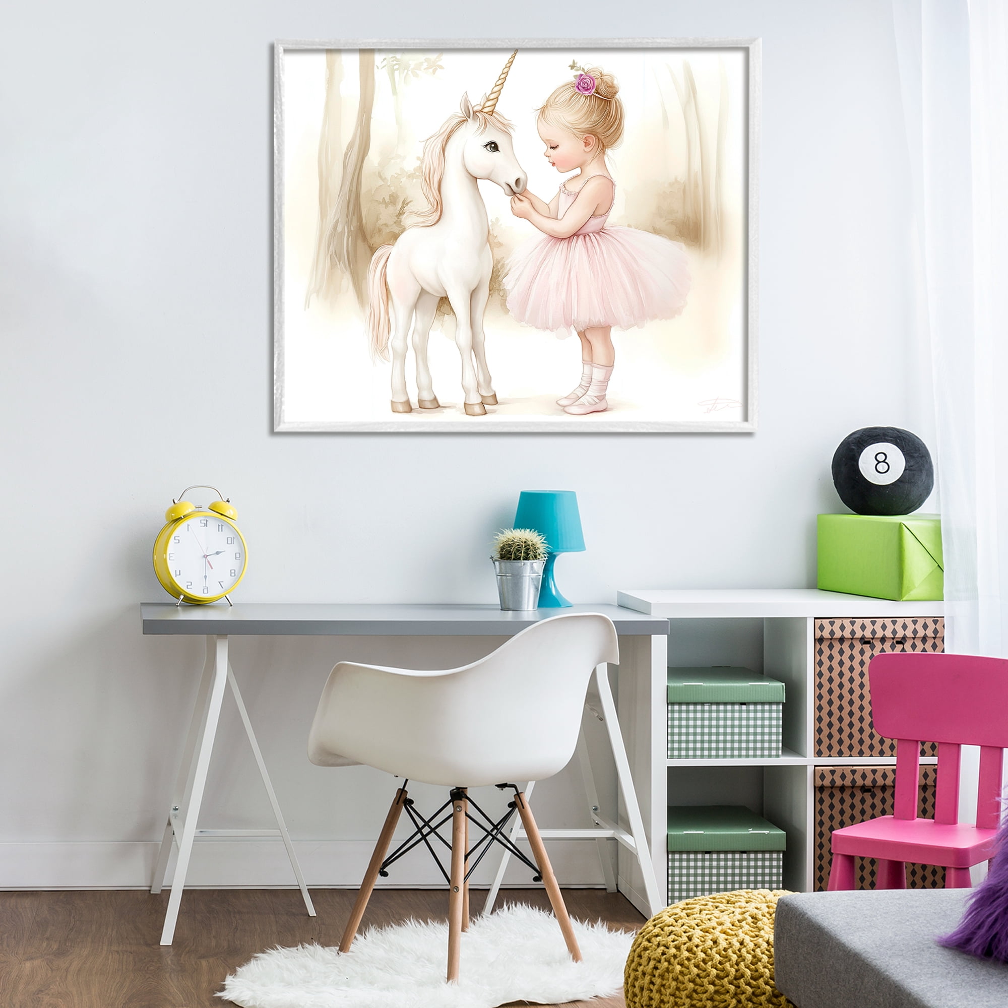 Stupell Industries Girl & Unicorn Friendship White Framed Giclee Art, design by Whimsical Wonders