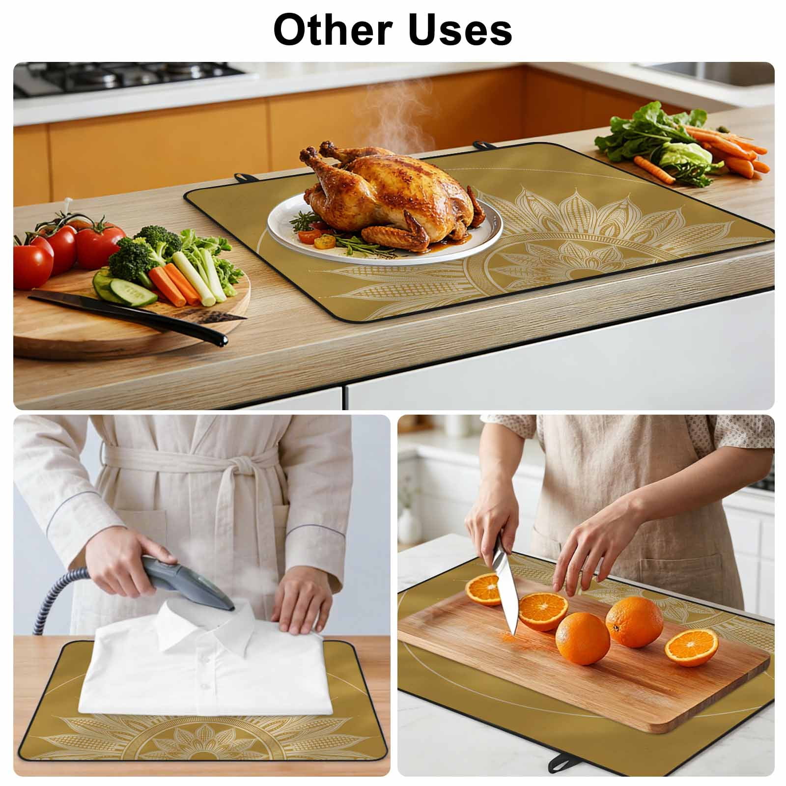 Brown Boho Stove Top Cover for Electric Stove, Heat-proof & Non Slip Glass Top Stove Cover Protector, Middle Century Abstract Floral Ethnic Art Kitchen Flat Cooktop Rubber Mat 24x21 Inches