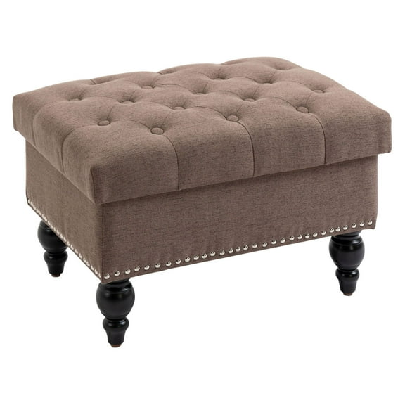 COCOKUN Button-Tufted Fabric Storage Ottoman with Removable Lid and Wood Legs, Dual-Purpose Coffee Table and Footrest for Living Room