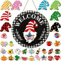 geerera Christmas Welcome Sign for Home, Interchangeable Wooden Gnome Decor, Gnome Decorations with Magnet Pieces and Detachable Hat