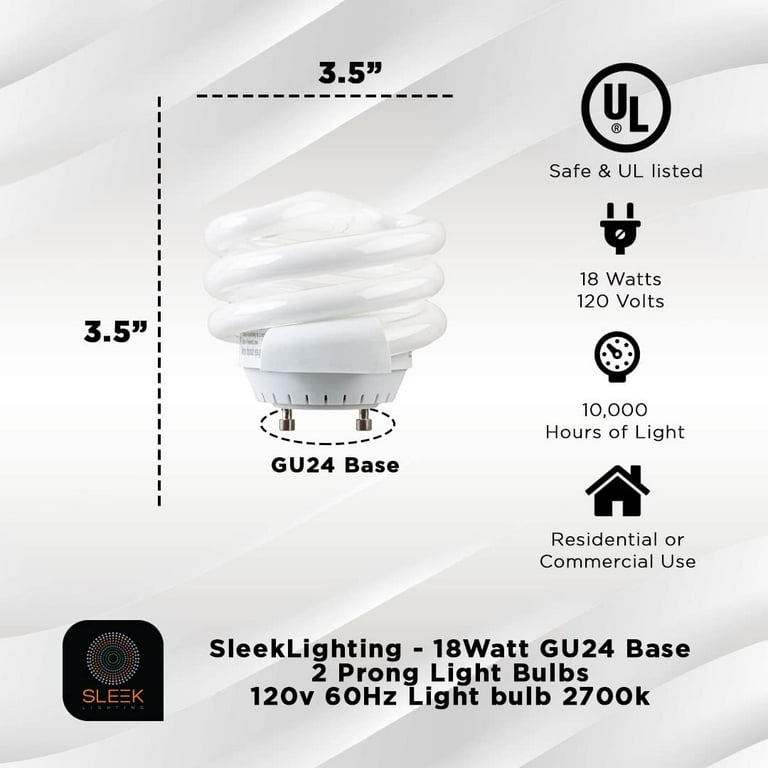 Sleeklighting 18Watt T2 Spiral CFL GU24 Base Puck Light Bulb 2700K 1170lm UL Approved