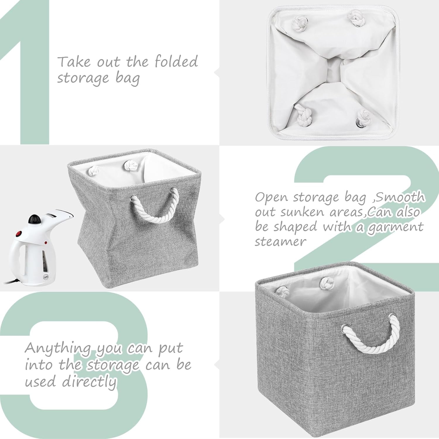 ThrottleT-Large 11x11 Inch Cube Storage Bins with Cotton Handles for Closet, Shelves, Clothes, Towel (Gray-6 Pack)