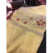 Mogul Curtains Golden Embroidered Sheer Organza Panels Drapes With Tab Top