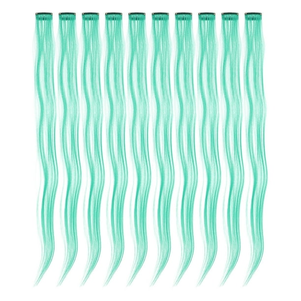 Extensiones de cabello sintético con clip, resaltado de colores, 10 Uds. (verde)