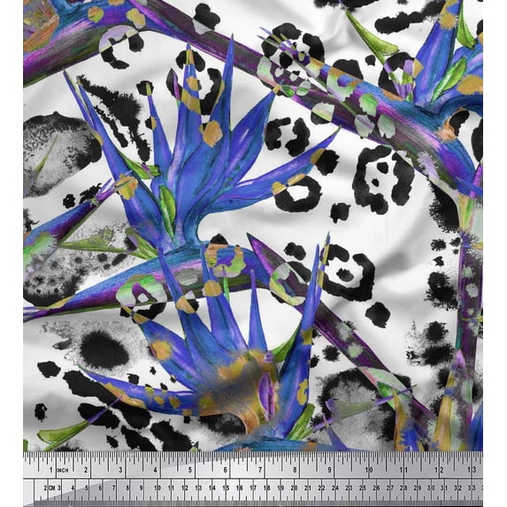 Soimoi polyester Crepe Fabric Animal Skin & Wild Flower Print Fabric by the Yard 52 Inch Wide