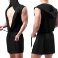 thumbnail image 2 of Wiyuqeen Men Lightweight Sleeveless Hooded Bathrobe Solid Summer Sleep Robe Adjustable Tie Waist Knee Length Loose Loungewear for Hot Weather Bedroom Rest Daily Indoor Wear, 2 of 4