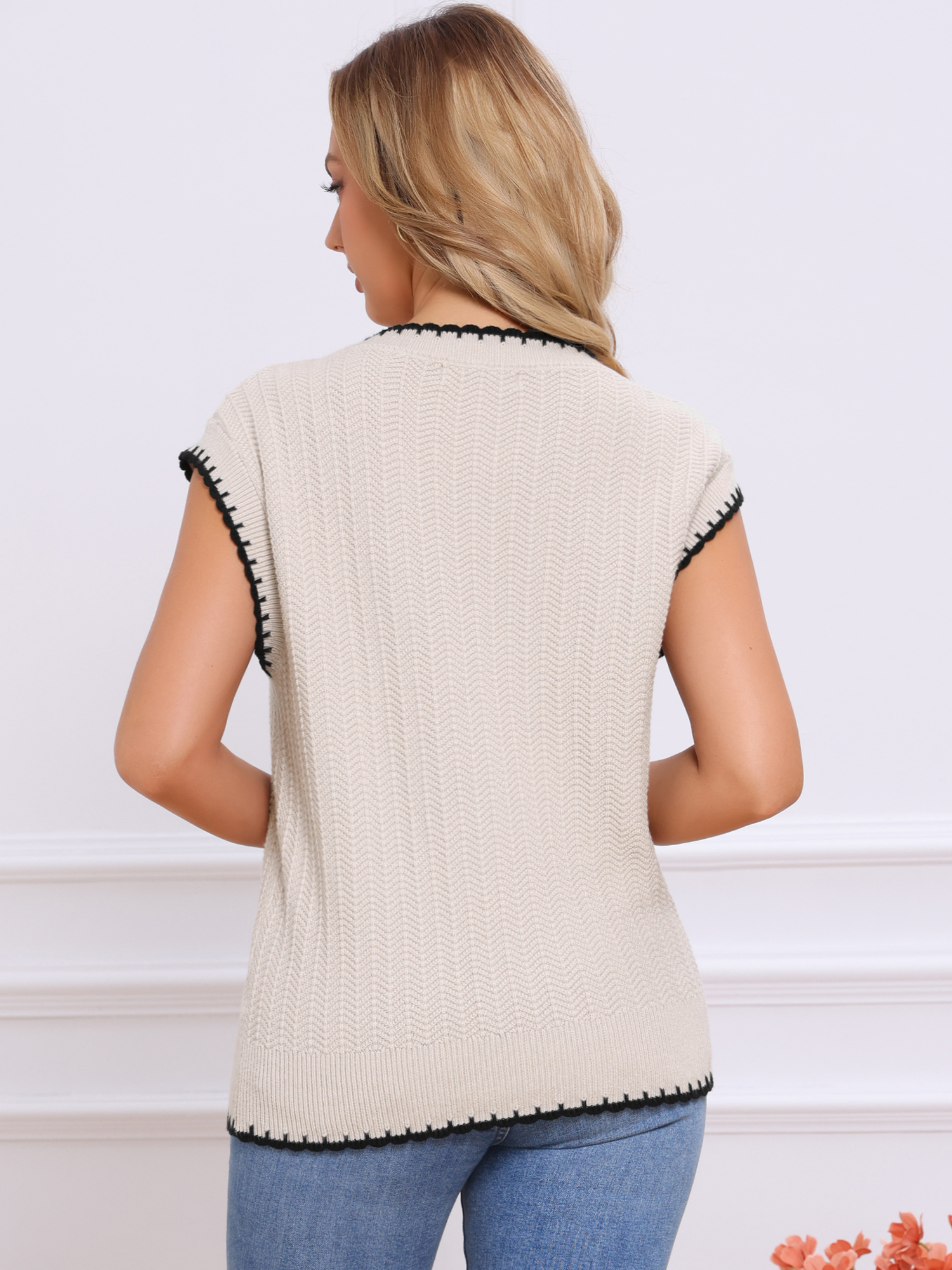 DARING DIVA V Neck Sweater Vest Fall Winter Pullover Tops L Khaki