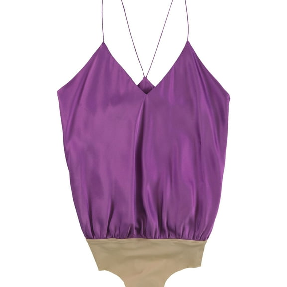 Alix Womens Solid Bodysuit Jumpsuit, Purple, Small