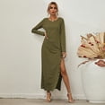 thumbnail image 2 of LLYwey Ruched Dresses for Women New Fashion Split Button Skirt Color Long Sleeve Dress New Evening Dresses Green-1 L, 2 of 9