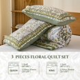 thumbnail image 2 of Floral Quilt Set King Size, Green Brown Flower Pattern Quilts King Bedspread Coverlet Set with 2 Pillowcases, Soft Lightweight Microfiber Bedding for All Season (90"x110"), 2 of 15