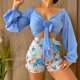 thumbnail image 5 of Puntoco Mujeres Moda Sexy Verano Casual Con Cordones V-Cuello Top Camisa Impreso Pantalones Cortos Conjunto De Dos Piezas Puntoco Puntoco-5339, 5 of 9
