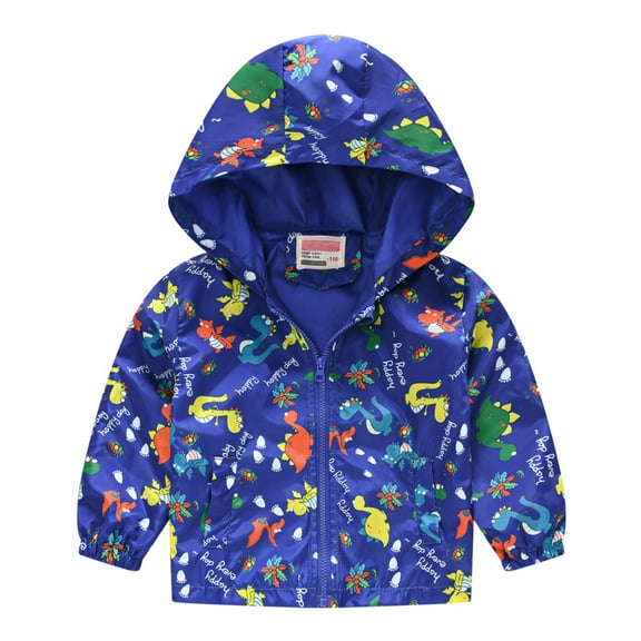 AOMPMSDX Toddler Kids Baby Grils Boys Autumn Print Jacket Zipper Hooded Windproof Coat Blue 18 Months-24 Months
