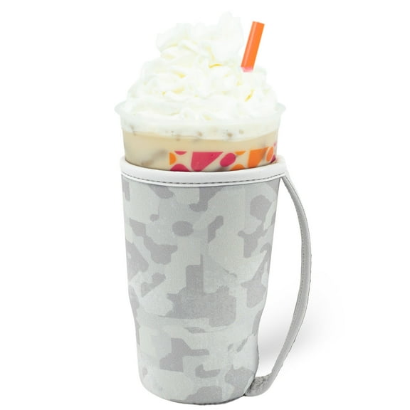 GoCuff Reusable Iced Coffee Insulator Sleeve Neoprene Holder - White Camo - Large