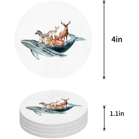 

ZHANZZK Whale Set of 8 Round Coaster for Drinks Absorbent Ceramic Stone Coasters Cup Mat with Cork Base for Home Kitchen Room Coffee Table Bar Decor