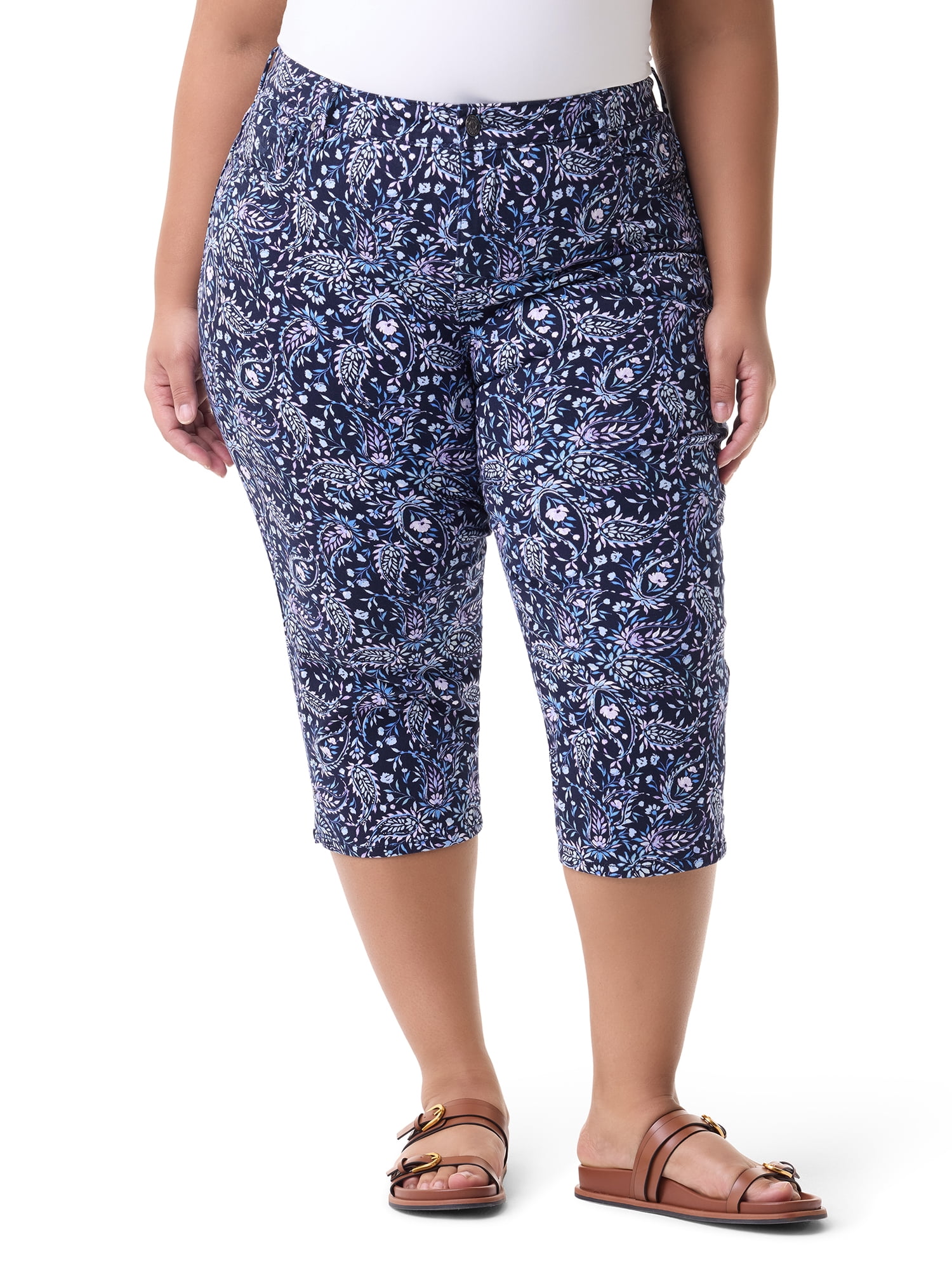 Gloria Vanderbilt Swan Series Women's Plus Amanda 5 Pocket Capri with Slit, Sizes 16W-24W