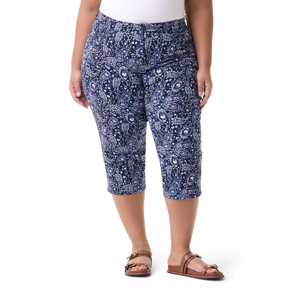 Gloria Vanderbilt Swan Series Women's Plus Amanda 5 Pocket Capri with Slit, Sizes 16W-24W