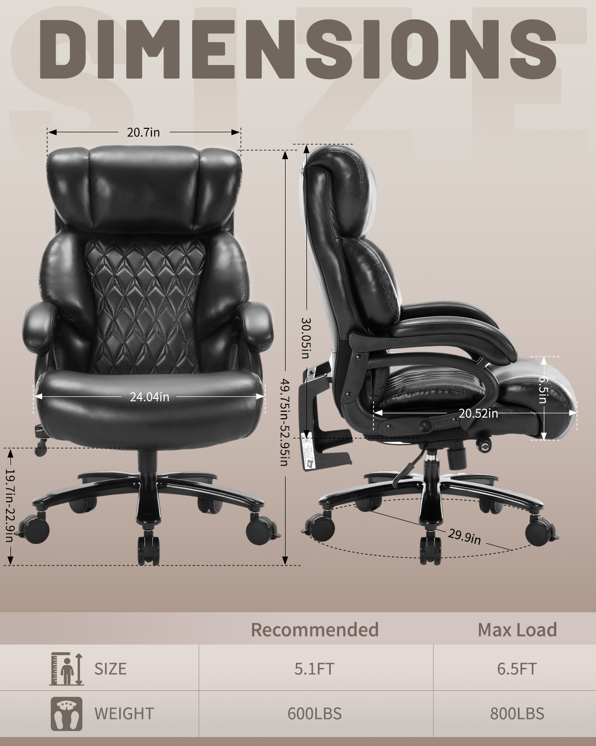 800LBS Large Heavy Duty Office Chair with Massage Footrest, Big and Tall Office Chair with Adjustable Lumbar Support, PU Leather Executive Chair with Extra Wide Seat