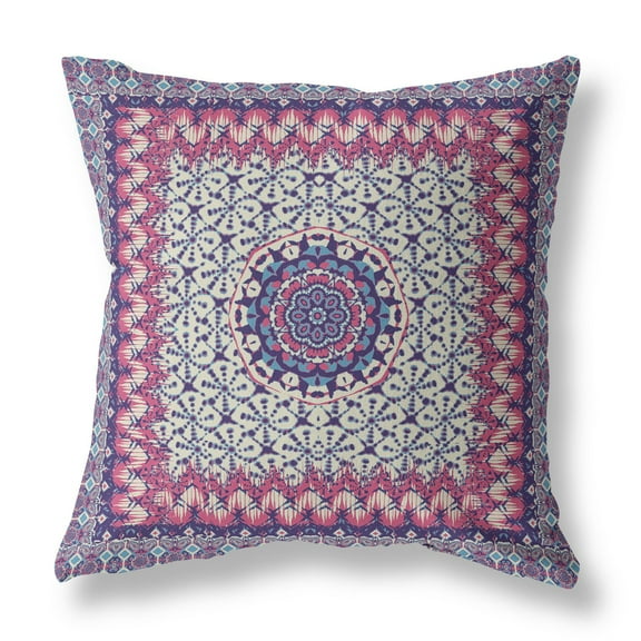 18â€ Magenta Indigo Holy Floral Indoor Outdoor Throw Pillow