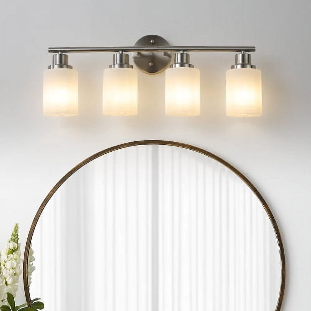 ACE-LIGHTS,Modern 4-Lights Vanity Bathroom Mirror Light with Frosted White Glass(Bulbs Not Included),Contemporary Wall Sconce for Bathroom,Dressing Room,Bedroom,Living Room(Brushed Nickel)