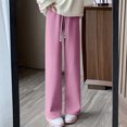 thumbnail image 6 of Fsgntruao Corduroy High Waisted Pants for Women Fleece Lined Loose Drawstring Straight Leg Floor Length Casual Warm Wide Leg Pants Palazzo Pants, 6 of 7