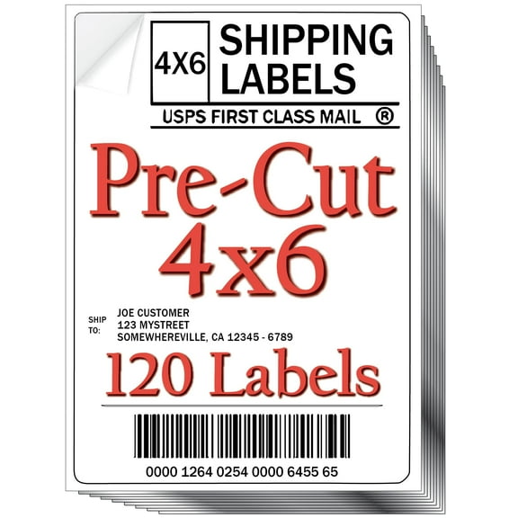 Pre Cut 4x6 Shipping Labels, USPS UPS FedEx Approved, Works on Most Inkjet and Laser Printers, 120 Labels, White
