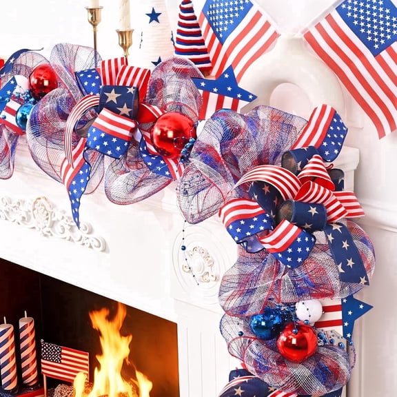 Yastouay Patriotic Garland 4th of July Garland 6Ft Red White and Blue Decor for Celebration Holiday Memorial Day Independence Day