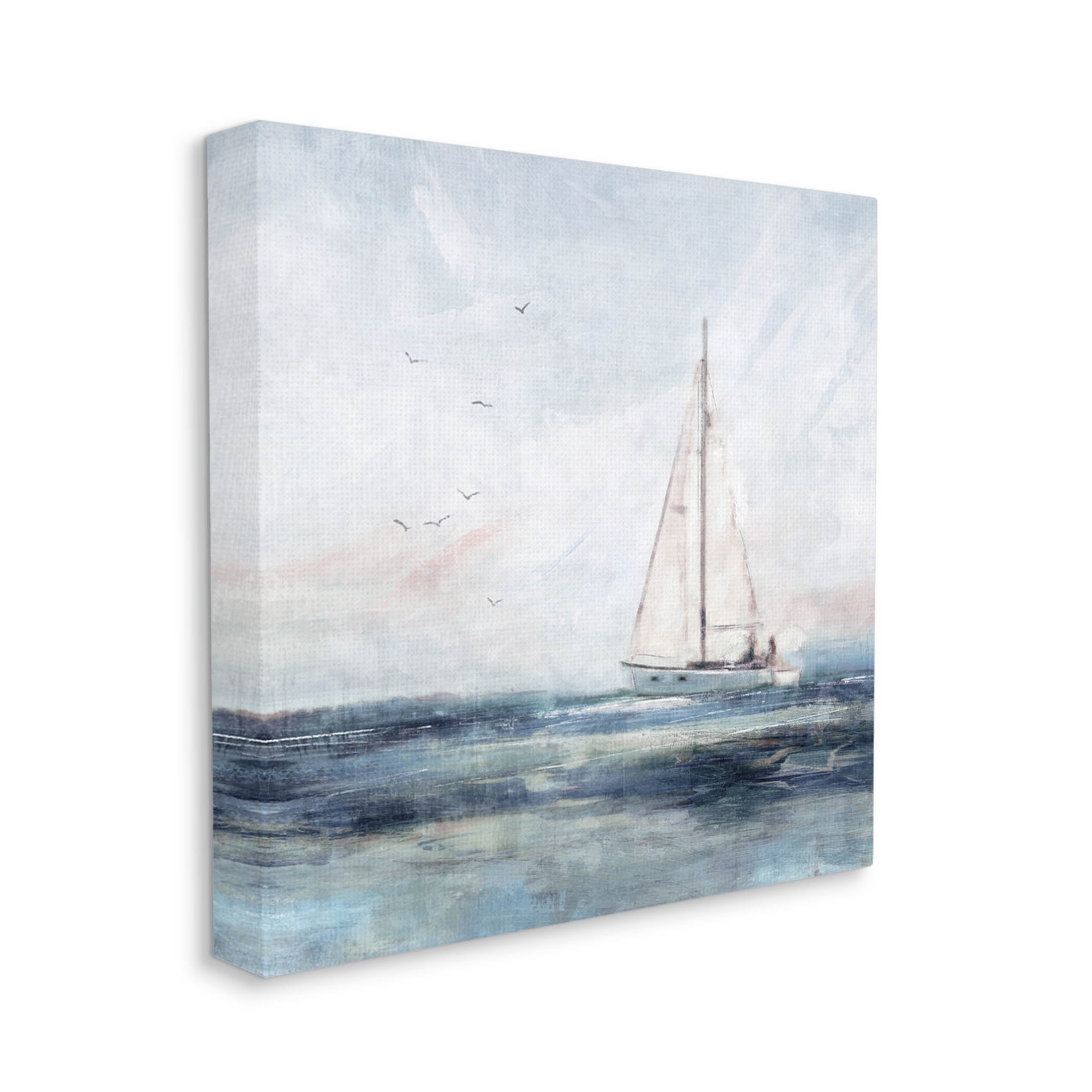 Stupell Industries Nautical Sailboat Soaring Ocean Birds Painting Gallery Wrapped Canvas Print Wall Art, Design by Nina Blue