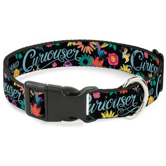 Disney Pet Collar, Dog Collar Plastic Buckle, Curiouser And Curiouser Flowers of Wonderland Collage, 20 to 31 Inches 1.5 Inch Wide
