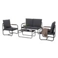 thumbnail image 3 of Metal Patio Outdoor Furniture Set, 4 Piece Outdoor Deep Seating Conversation Sets with Tempered Glass Top Coffee Table, Sectional Metal Frame Patio Furniture Sofa Set with 4” Cushions, 3 of 8