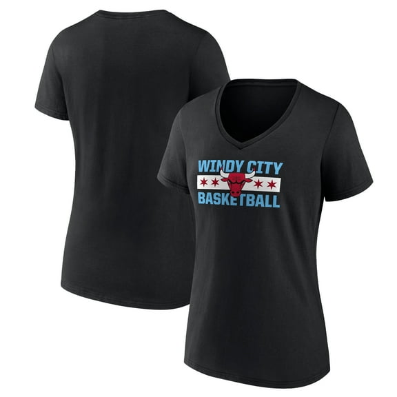 Women's Black Chicago Bulls Hometown Collection Windy City V-Neck T-Shirt