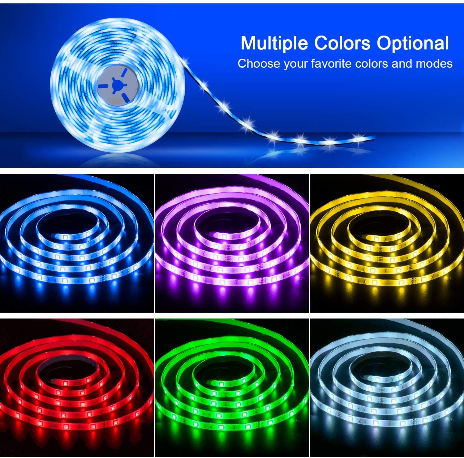 LED Strip Lights 16.4ft RGB Color Changing Lights Waterproof Flexible Tape 150 LEDs with 44 Keys IR Remote Controller and 12V Power Kit for Home, Bedroom, Kitchen,DIY Decoration