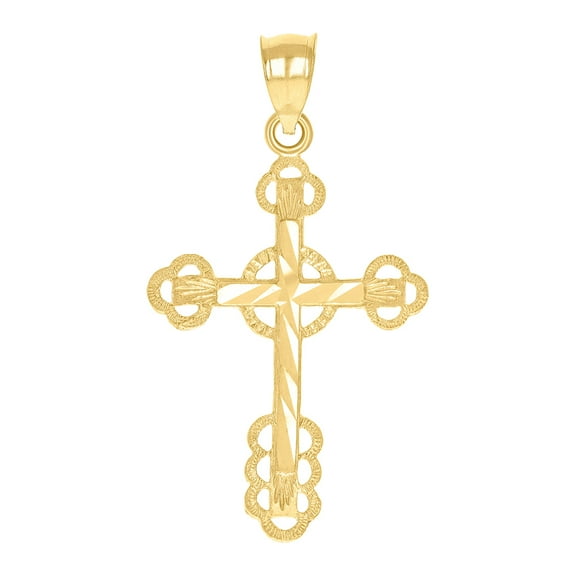 10k Yellow Gold Mens Women Sparkle-Cut Cross Religious Charm Pendant 34.9x19.60mm Wide Necklace for Men