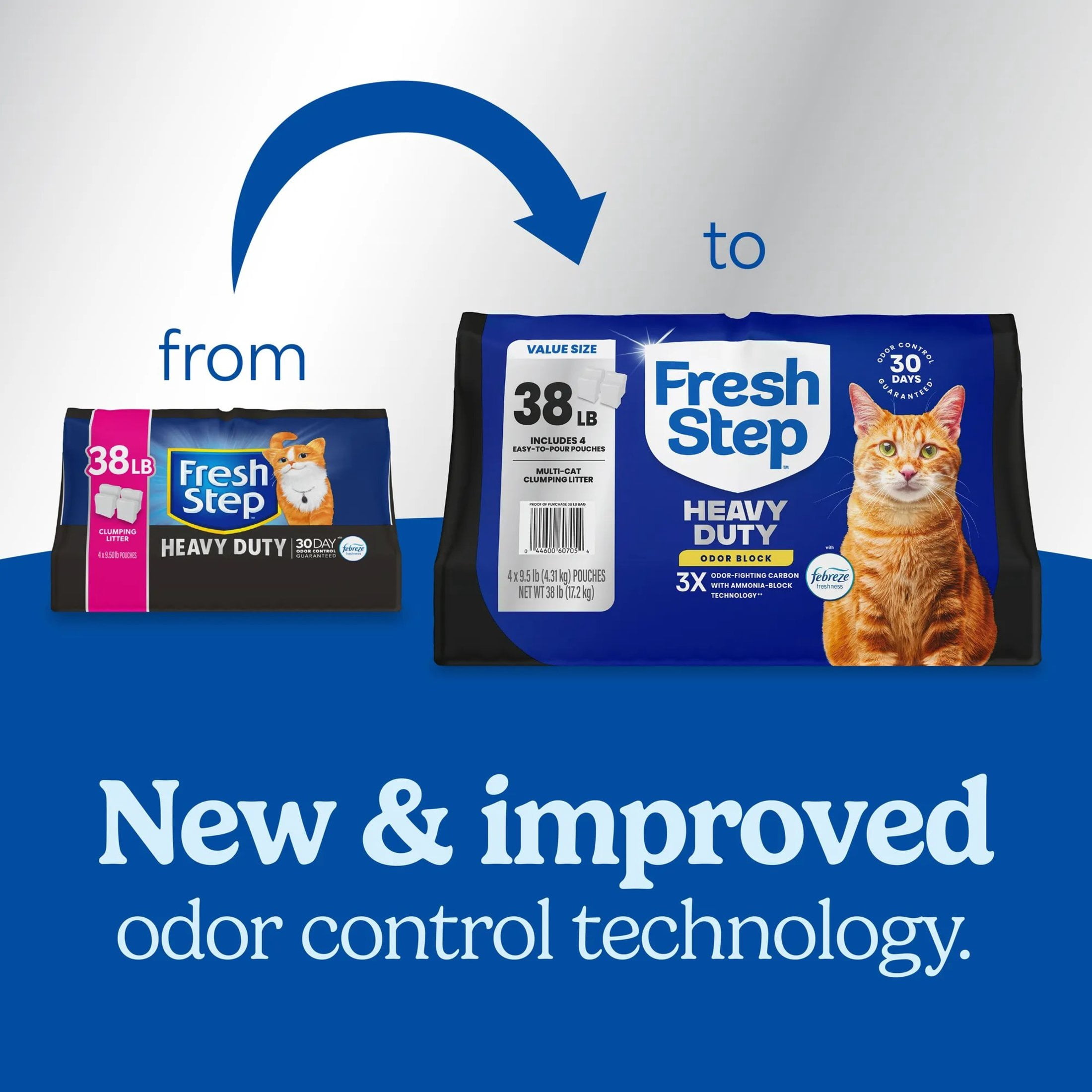 Fresh Step Heavy Duty Odor Block Multi Cat Clumping Litter, Febreze Freshness, 38 lb Total, Easy Pour Pouches (4 Pack)