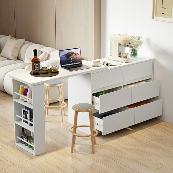 L Shaped Computer Desk with Drawers, Modern Corner Home Office Desk with Reversible Storage Cabinet, Long Study Writing Desk Workstation for Home Office