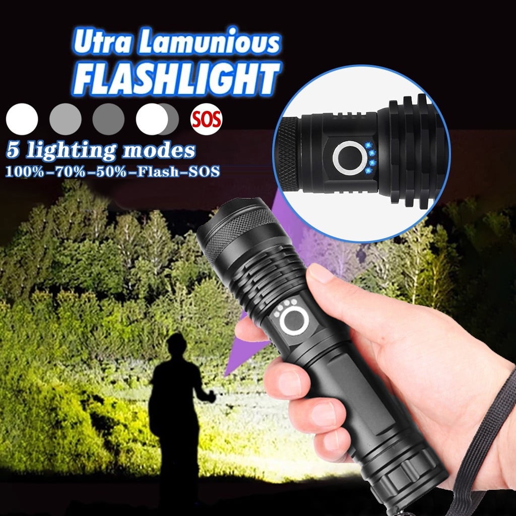 Dvkptbk Flashlight Lumineux Xhp50 5 Modes LED Usb Rechargeable Alliage d'Aluminium Flashlight Torche Essentiels de Camping