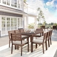 thumbnail image 3 of Martha Stewart Indoor-Outdoor Patio Set with 71" Table and 8 Dining Chairs with Brown Brushed Woodgrain Aluminum Finish and Cream All-Weather Seat Cushions, 3 of 12