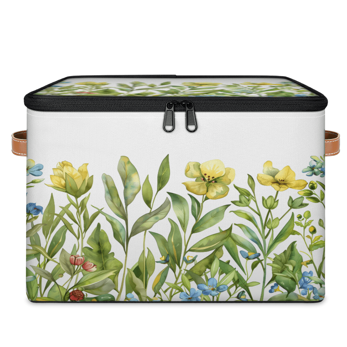 CURLYOOT Spring Floral Fabric Storage Bins with Lids, Watercolor Garden Flower Green Leaves Plants Foldable Storage Boxes Washable Storage Cube, Closet Bedroom Home Organizer Containers