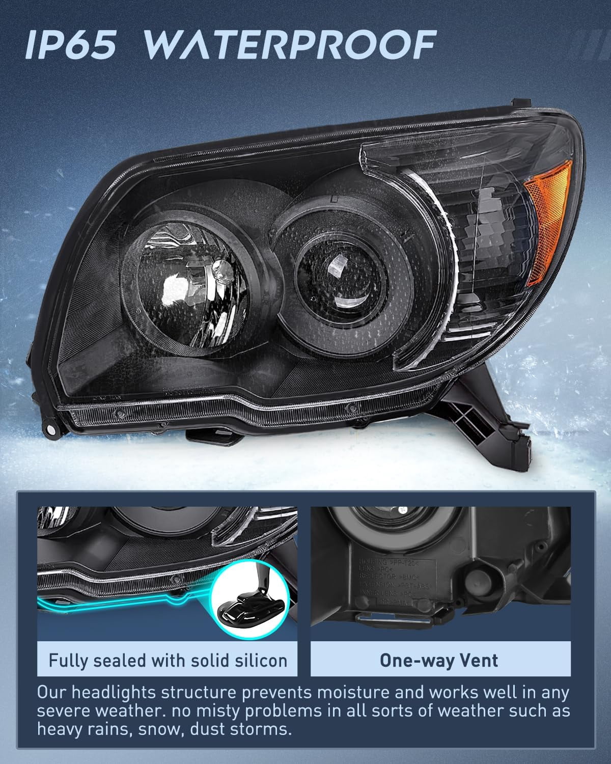 Nilight Headlights Assembly for Toyota 4Runner 2006 2007 2008 2009 Headlamp Black Housing Amber Reflector