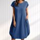 thumbnail image 2 of Vestido de blusa de camisa de lino de algodón Vestido de mujer de corte holgado con bolsillos Traje diario FLhrweasw Nuevo, 2 of 9