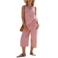 thumbnail image 3 of Lumtrix Womens Summer 2 Piece Outfits Striped Sleeveless Tank Top Wide Leg Capri with Pockets Pants Sets for Beach Vacation Red S, 3 of 7