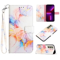 Feishell Fit for Samsung Galaxy S21 FE 5G Wallet Case with Wrist Strap,Stylish Marble Pattern Premium PU Leather Folio Flip Credit Card Slots Kickstand Shockproof Protective Phone Cover,D