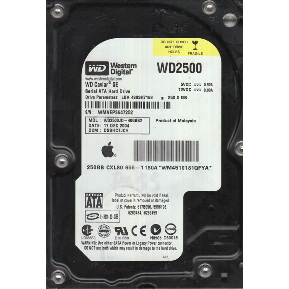 WD2500JD-40GBB2, DCM DSBHCTJCH, Western Digital 250GB SATA 3.5 Hard Drive