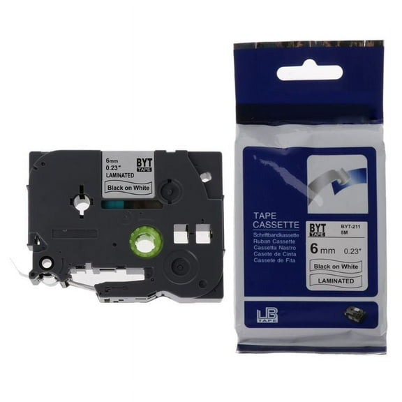 3D Printer Label Tape for Brother TZ211 TZe211 Black on White 6mm Laminated Tape