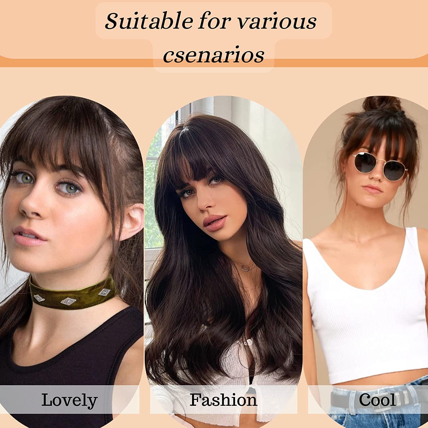 Ustar Bangs Hair Clip in Bangs 100% Real Human Hair Extensions French Bangs Clip on Hair Bangs for Women Fringe with Temples Hairpieces Curved Bangs for Daily Wear