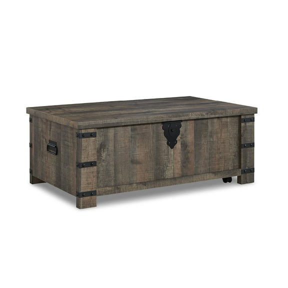 Signature Design by Ashley Hollum Rustic Brown Lift-Top Coffee Table with Storage - Aged Barn Wood Pattern