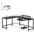 Black L shaped desk with Keyboard Tray, Corner Computer Desk with