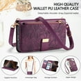 thumbnail image 4 of ELEHOLD Floral Embossed Leather Wallet Case for Samsung Galaxy S24 FE with Zipper Cash Slot, Card Holder Shockproof TPU Anti-Scratch Flip Stand Wallet Case Cover With Detachable Strap , Purple, 4 of 12