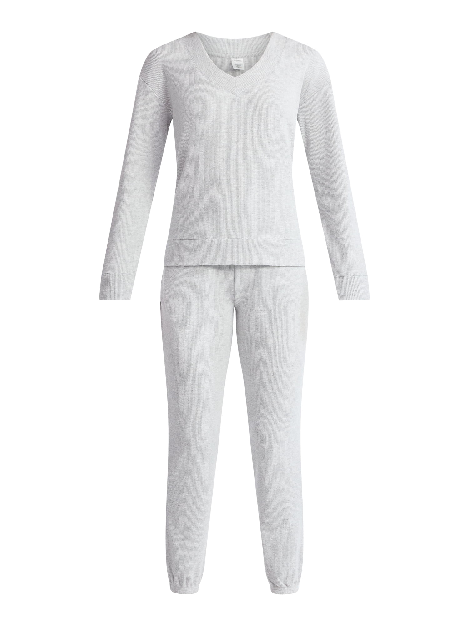 Lissome Women’s Soft Double Brushed Waffle Knit Long Sleeve V-yoke top and Jogger Pant Pajama Set , Sizes S-3X